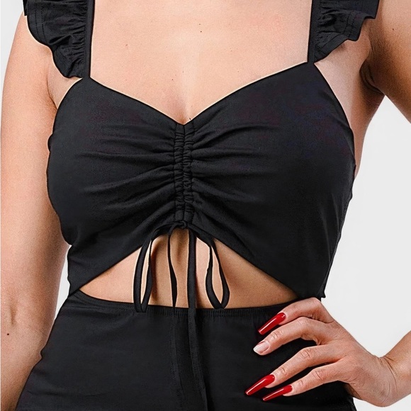 Sweetheart Drawstring Bow Cutout Ruffled Flutter Mini Dress - Picture 4 of 6